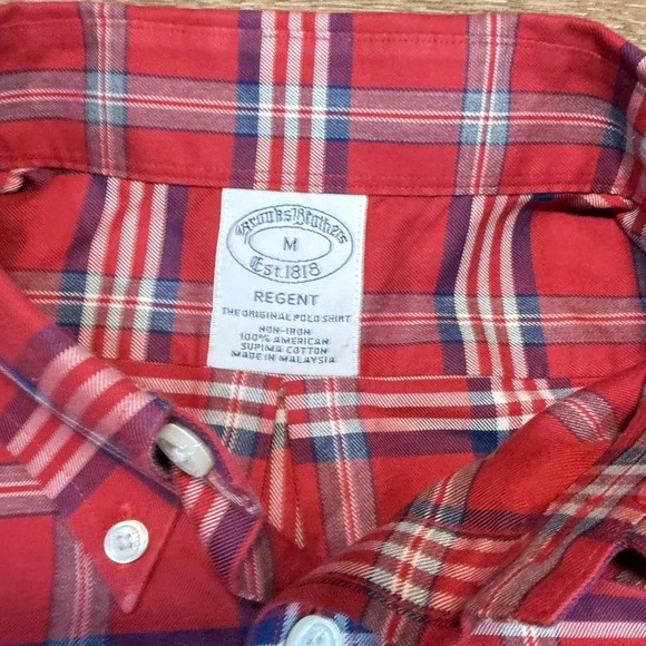 Brooks Brothers‎ Button Down Men Medium Red Plaid Regent Non-Iron Supima Cotton - Picture 4 of 6